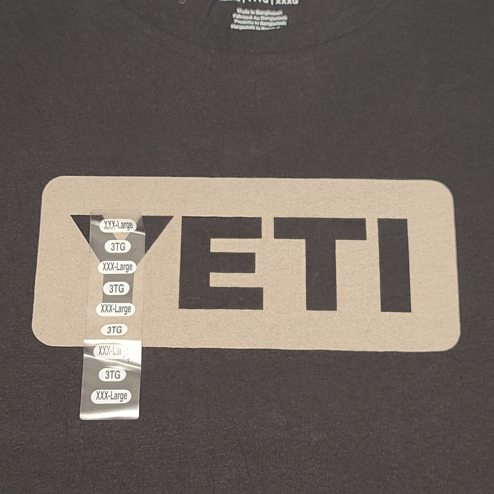 YETI Graphic T-Shirt Mens XXXL Charcoal Grey Logo Box Short Sleeve Tee New
